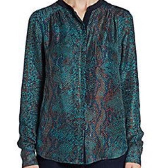 Rebecca Taylor Python Print Silk Button Down Top 8 - Picture 1 of 4